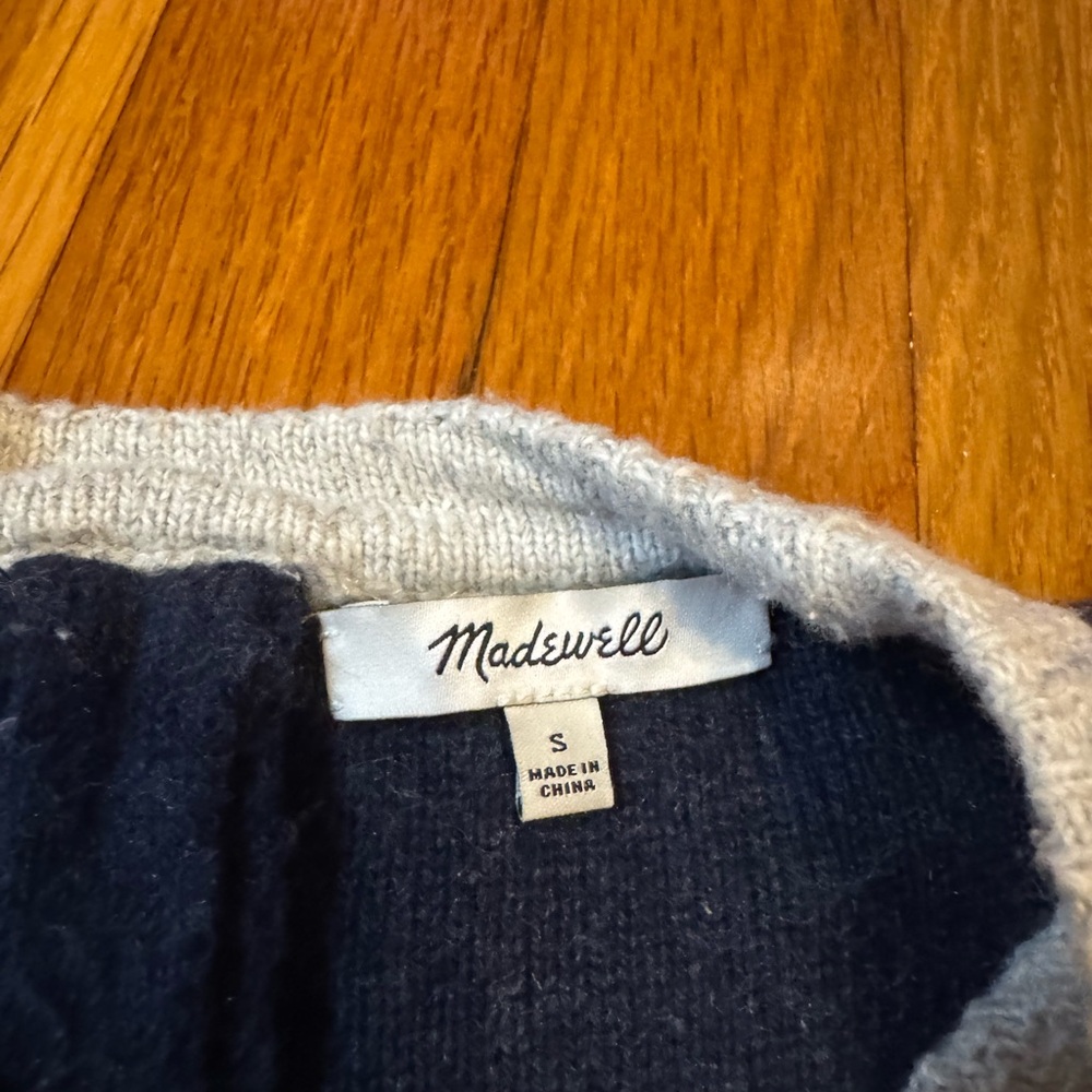 madewell montford colorblock navy and grey sweater with zipper in the back - Picture 3 of 8